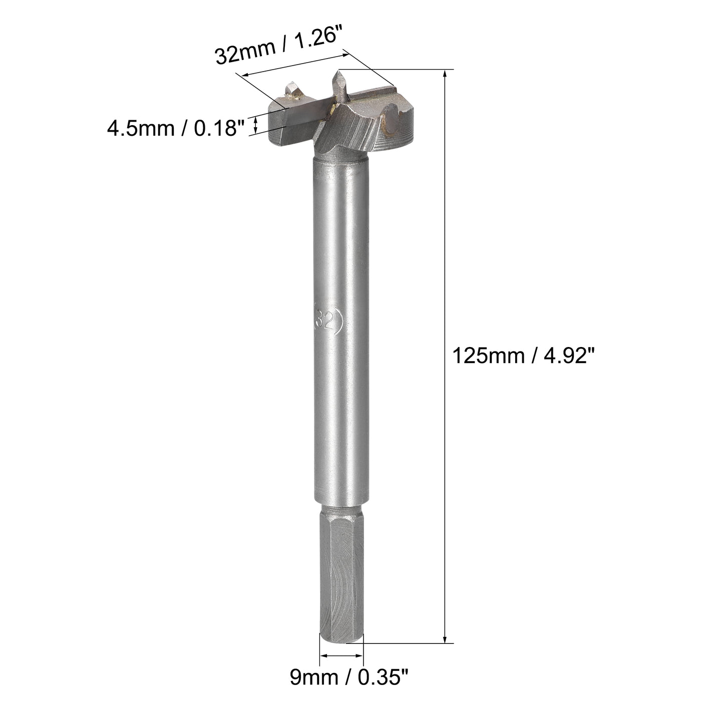 uxcell Uxcell Forstner Wood Boring Drill Bit 32mm Dia. Hole Saw Carbide Alloy Steel Tip Hex Shank Cutting Tool for Plywood Wood