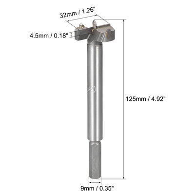 Harfington Uxcell Forstner Wood Boring Drill Bit 32mm Dia. Hole Saw Carbide Alloy Steel Tip Hex Shank Cutting Tool for Plywood Wood