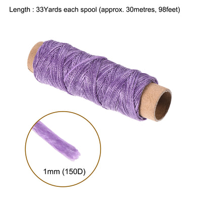 Harfington Uxcell 2pcs Leather Sewing Thread 33 Yards 150D/1mm Waxed Flat Cord (Violet)