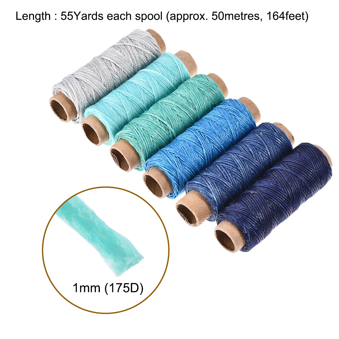 uxcell Uxcell 6Stk. Ledernähgarn Set 55 Yard 175D/1mm Polyester flach Kordel Verschiedene Blau