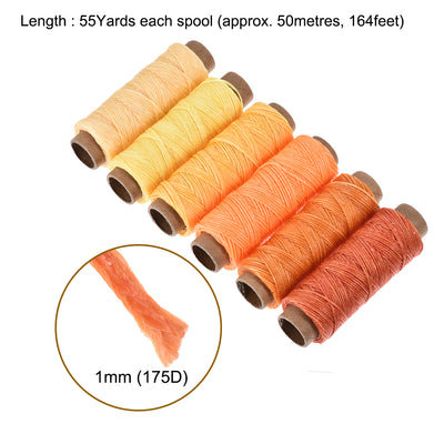 Harfington Uxcell Leather Sewing Thread Set 55 Yards 175D/1mm Waxed Flat Thread, (Warm Colors, 6Pcs)