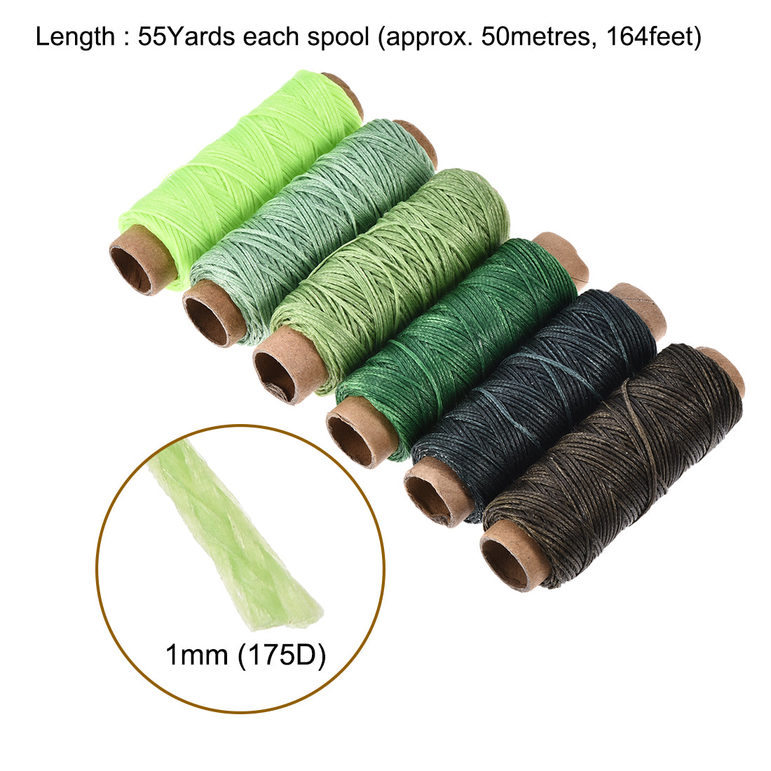 uxcell Uxcell 6Stk. Ledernähgarn Set 55 Yards 175D/1mm Polyester flach Kordel Kühle Farbe