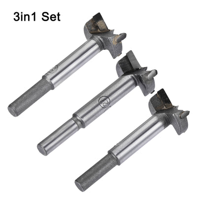 Harfington Uxcell Forstner Wood Boring Drill Bits 27mm 28mm 30mm Dia. Hole Saw Carbide AlloySteel Tip Round Shank Cutting for Hinge Plywood Wood Tool 3in1 Set