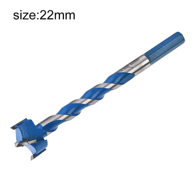 Harfington Uxcell Forstner Wood Boring Drill Bit 22mm Dia. Hole Saw Carbide Alloy Steel Tip Hex Shank Cutting for Hinge Plywood Wood Tool Blue