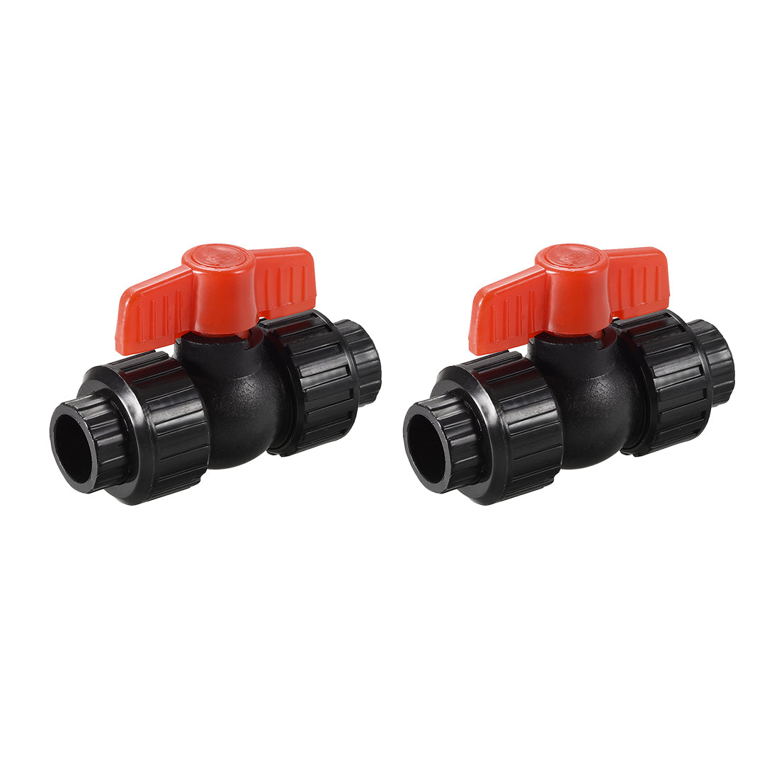 uxcell Uxcell Double Union Ball Valve, Socket Type, for Control Water Flow, PE Black Red 2Pcs