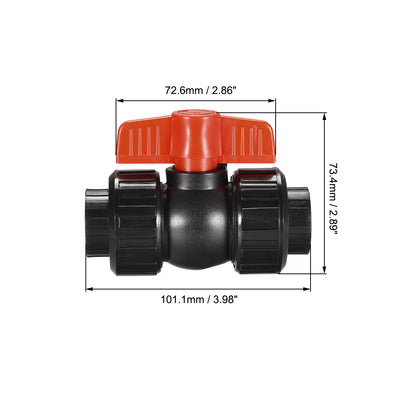 Harfington Uxcell Double Union Ball Valve, 48.5mm Inner Diameter, Socket Type, for Control Water Flow, PE Black Red