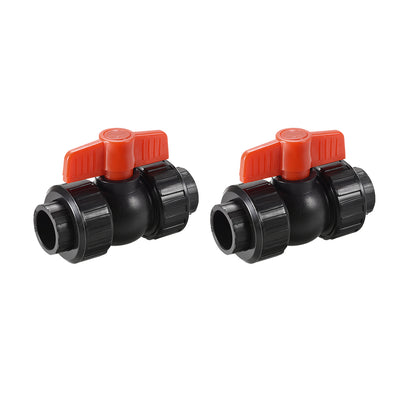 Harfington Uxcell Double Union Ball Valve, Socket Type, for Control Water Flow, PE Black Red 2Pcs