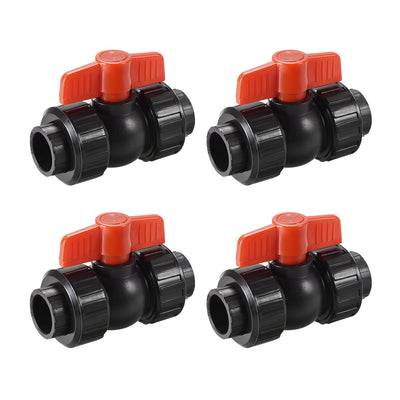 uxcell Uxcell Double Union Ball Valve, 25mm Inner Diameter, Socket Type, for Control Water Flow, PE Black Red 4Pcs