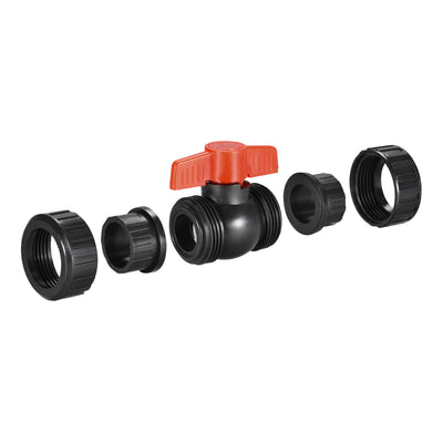 Harfington Uxcell Double Union Ball Valve, Socket Type, for Control Water Flow, PE Black Red 2Pcs