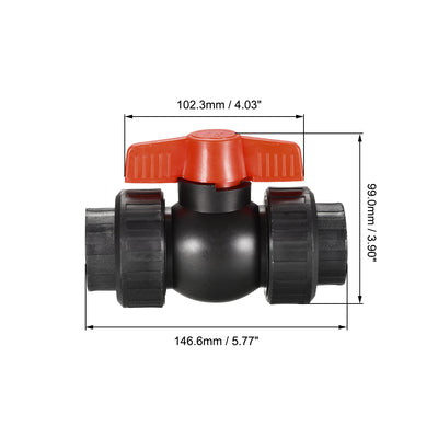 Harfington Uxcell Double Union Ball Valve, 48.5mm Inner Diameter, Socket Type, for Control Water Flow, PE Black Red