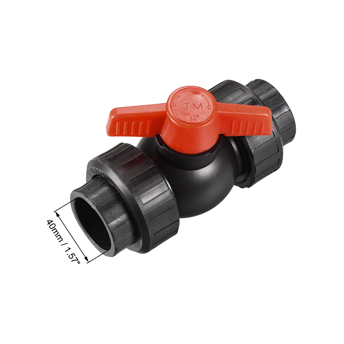 Uxcell Uxcell Double Union Ball Valve, 48.5mm Inner Diameter, Socket Type, for Control Water Flow, PE Black Red