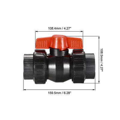 Harfington Uxcell Double Union Ball Valve, 48.5mm Inner Diameter, Socket Type, for Control Water Flow, PE Black Red