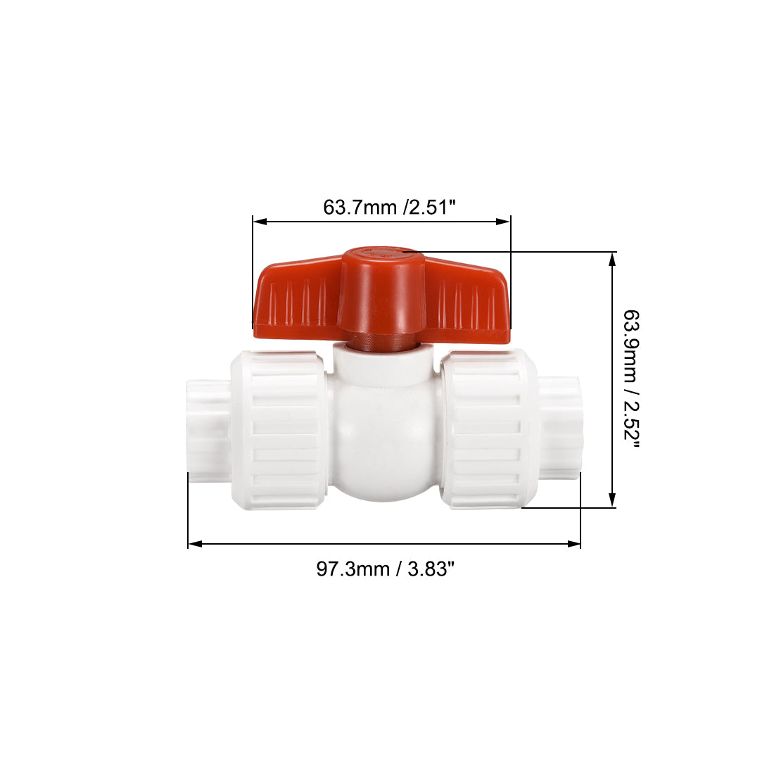 Uxcell Uxcell Double Union Ball Valve, 24mm Inner Diameter, Socket Type, PPR White Red 2Pcs