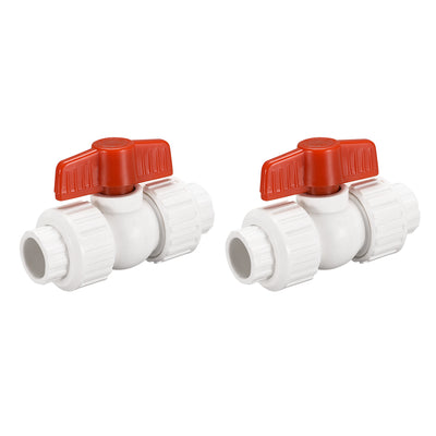 Harfington Uxcell Double Union Ball Valve, 24mm Inner Diameter, Socket Type, PPR White Red 2Pcs