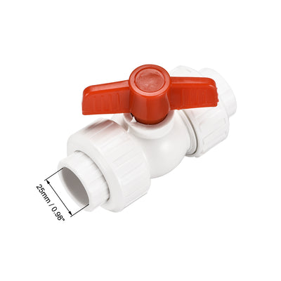 Harfington Uxcell Double Union Ball Valve, 24mm Inner Diameter, Socket Type, PPR White Red 2Pcs