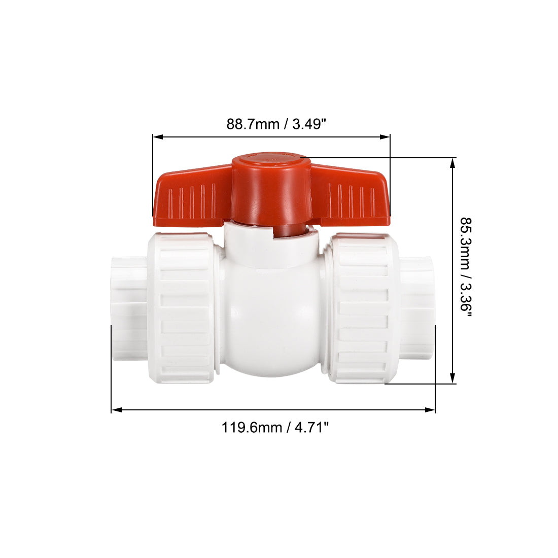 Uxcell Uxcell Double Union Ball Valve, 24mm Inner Diameter, Socket Type, PPR White Red 2Pcs