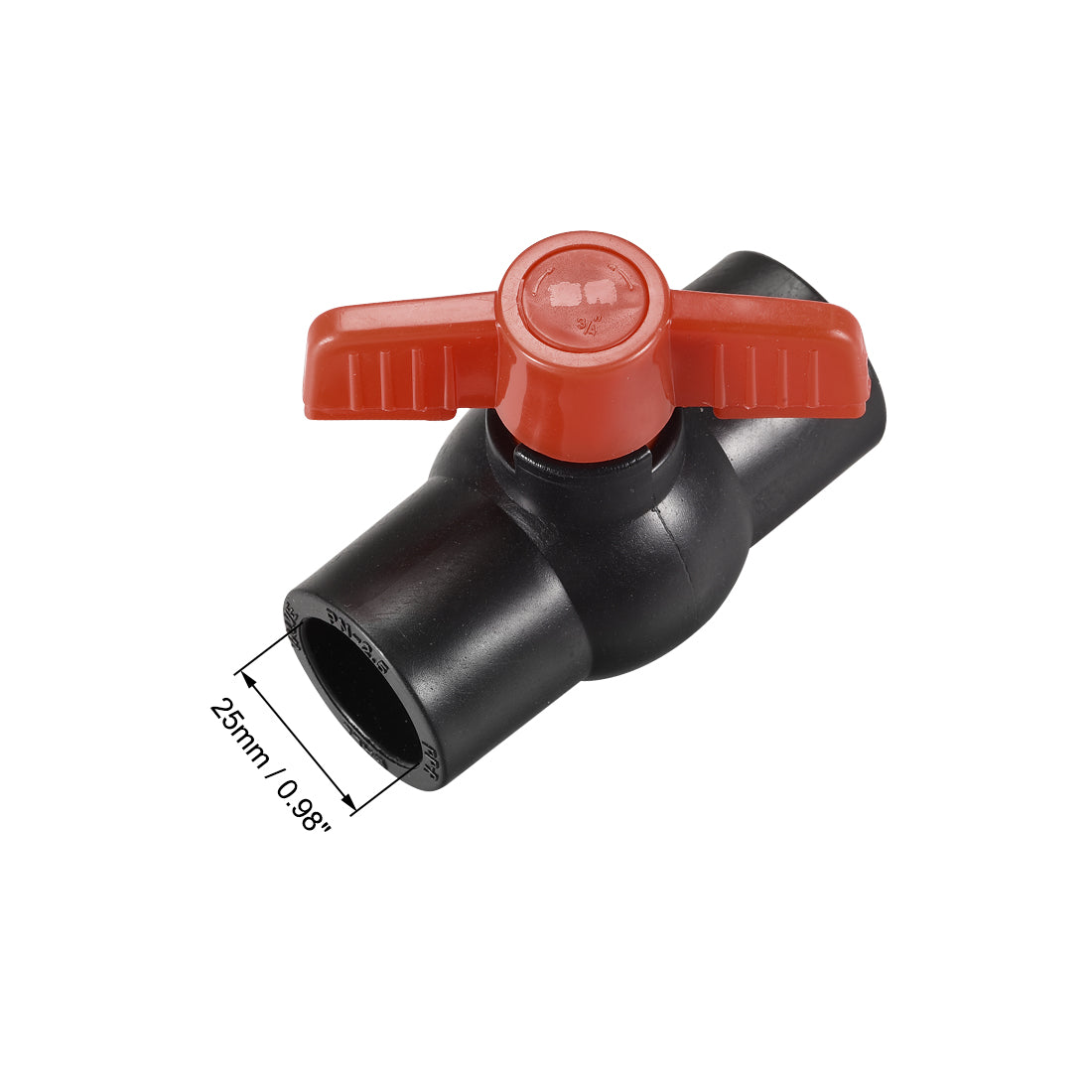 uxcell Uxcell Ball Valve, 25mm Inner Diameter, Socket Type, for Control Water Flow, PE Black Red 5Pcs