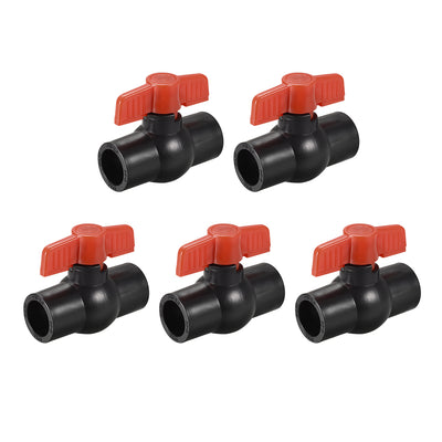 uxcell Uxcell Ball Valve, 25mm Inner Diameter, Socket Type, for Control Water Flow, PE Black Red 5Pcs