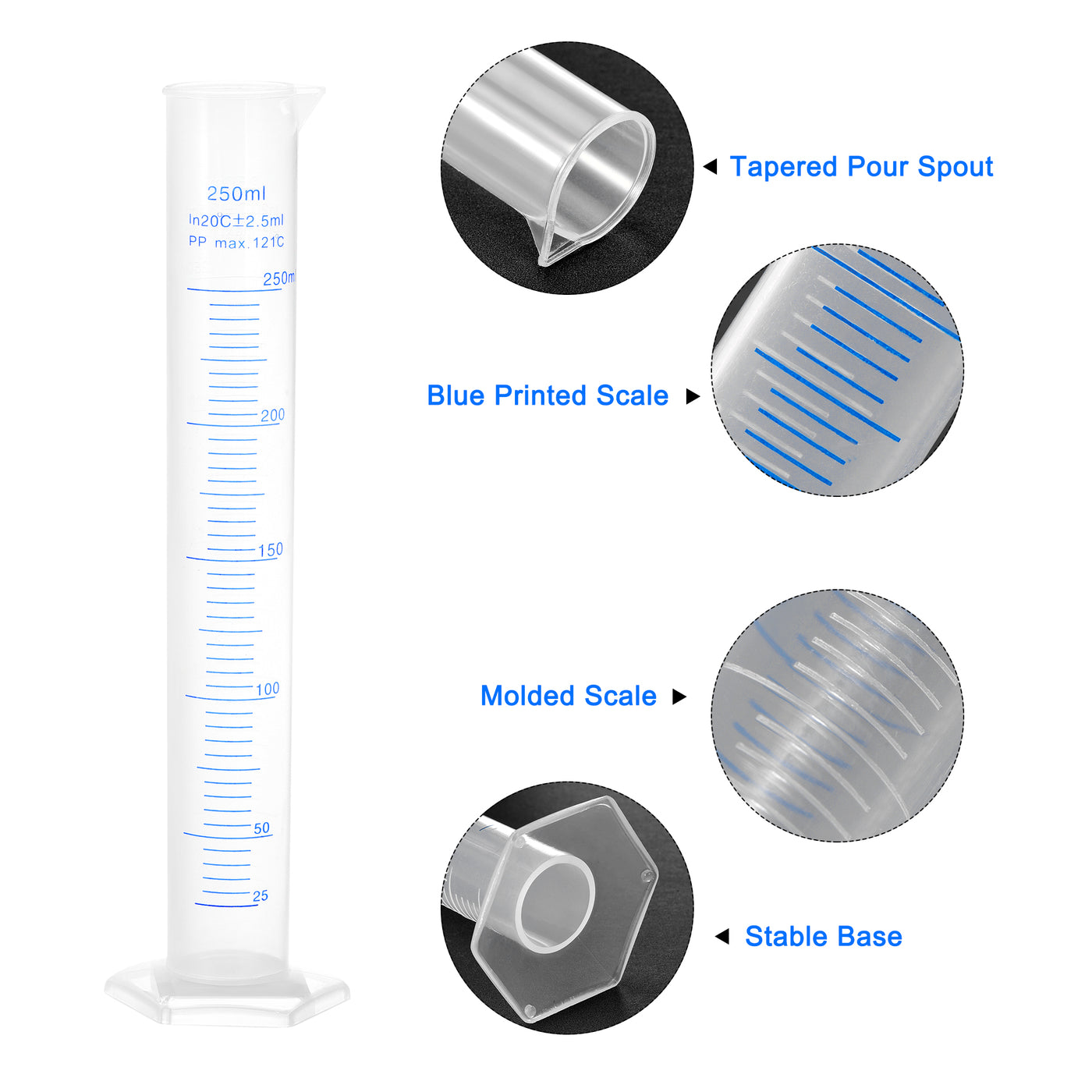 uxcell Uxcell Plastic Graduated Cylinder, 250ml Measuring Cylinder, 2-Sided Metric Marking