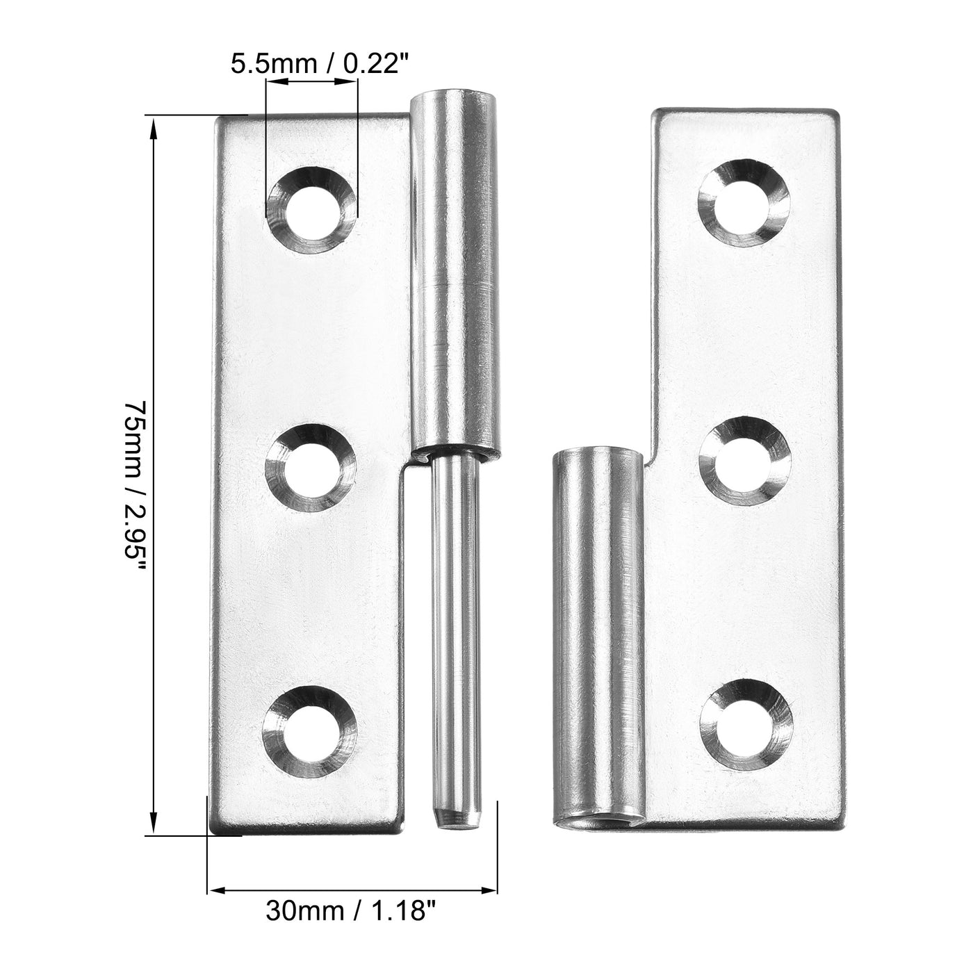 uxcell Uxcell Lift Off Hinge , Right Handedness Mini Stainless Steel Hinge Detachable Slip Joint Small Flag Hinges 75mm Long 50mm Open Width