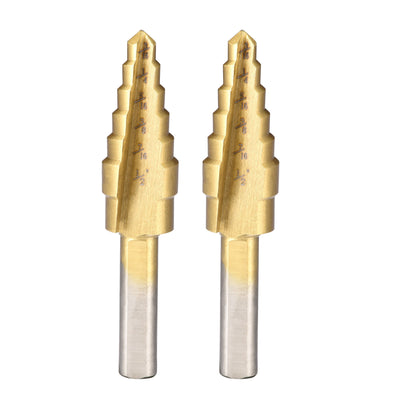 Harfington Uxcell Step Drill Bit HSS4241 3/16" to 1/2" 6 Sizes Straight Flutes Triangular Shank for Metal Wood Plastic 2Pcs