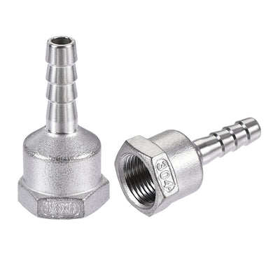 uxcell Uxcell 304 Stainless Steel Hose Barb Fitting Coupler 8mm Barb G3/8 Female Thread