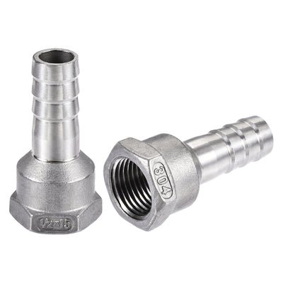 uxcell Uxcell 304 Stainless Steel Hose Barb Fitting Coupler 15mm Barb G1/2 Female Thread 2Pcs