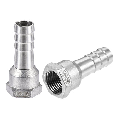Harfington Uxcell 304 Stainless Steel Hose Barb Fitting Coupler 16mm Barb G1/2 Female Thread 2Pcs