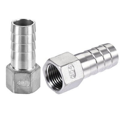 uxcell Uxcell 304 Stainless Steel Hose Barb Fitting Coupler 20mm Barb G1/2 Female Thread 2Pcs