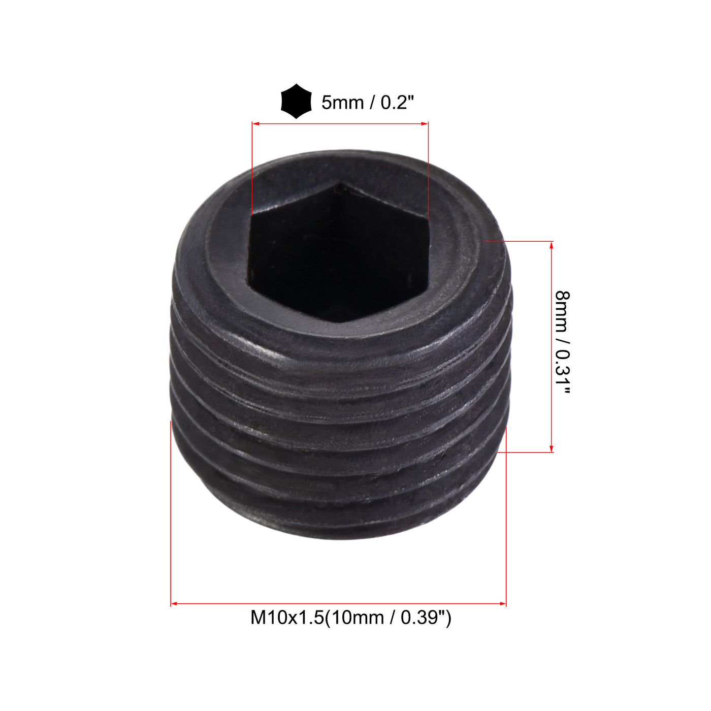 Uxcell Uxcell Carbon Steel Internal Hex M10x1.5 Male Thread Socket Pipe Plug Black 20Pcs