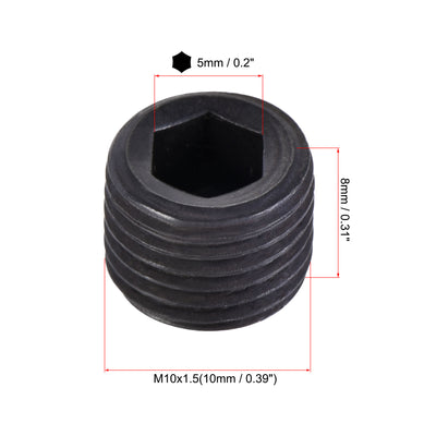 Harfington Uxcell Carbon Steel Internal Hex M10x1.5 Male Thread Socket Pipe Plug Black 20Pcs