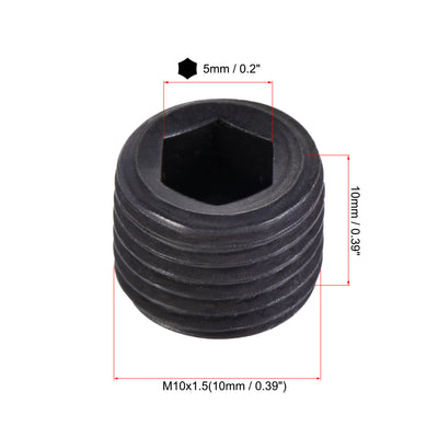 Harfington Uxcell Carbon Steel Internal Hex M10x1.5 Male Thread Socket Pipe Plug Black 20Pcs