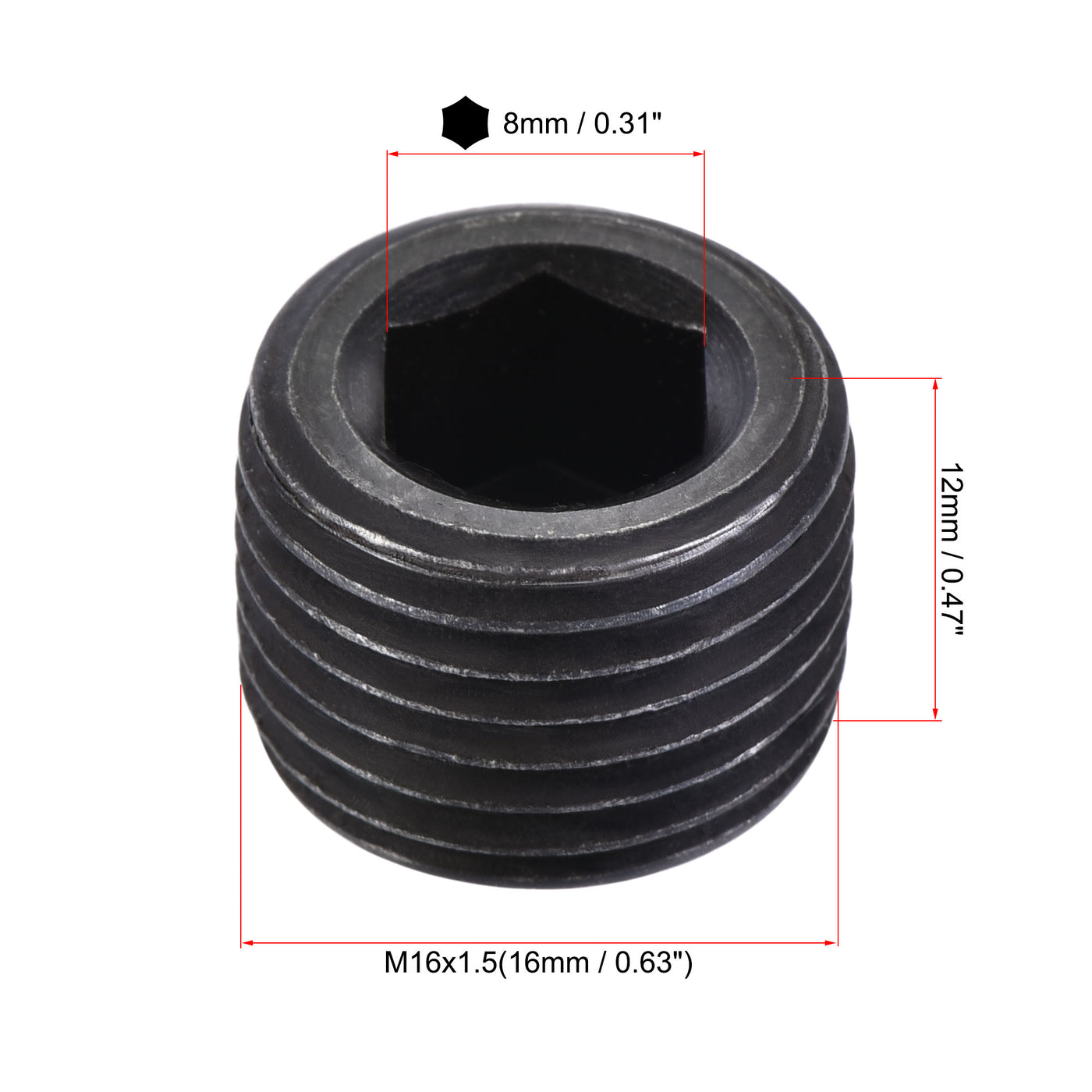 Uxcell Uxcell Carbon Steel Internal Hex Thread Socket Pipe Plug M33x1.5 Male Thread Black 3Pcs