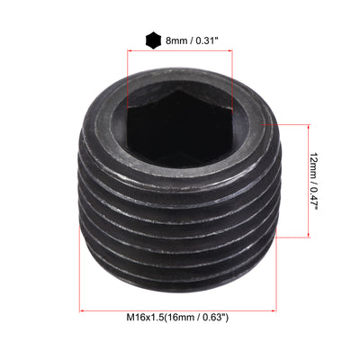 Harfington Uxcell Carbon Steel Internal Hex Thread Socket Pipe Plug M33x1.5 Male Thread Black 3Pcs