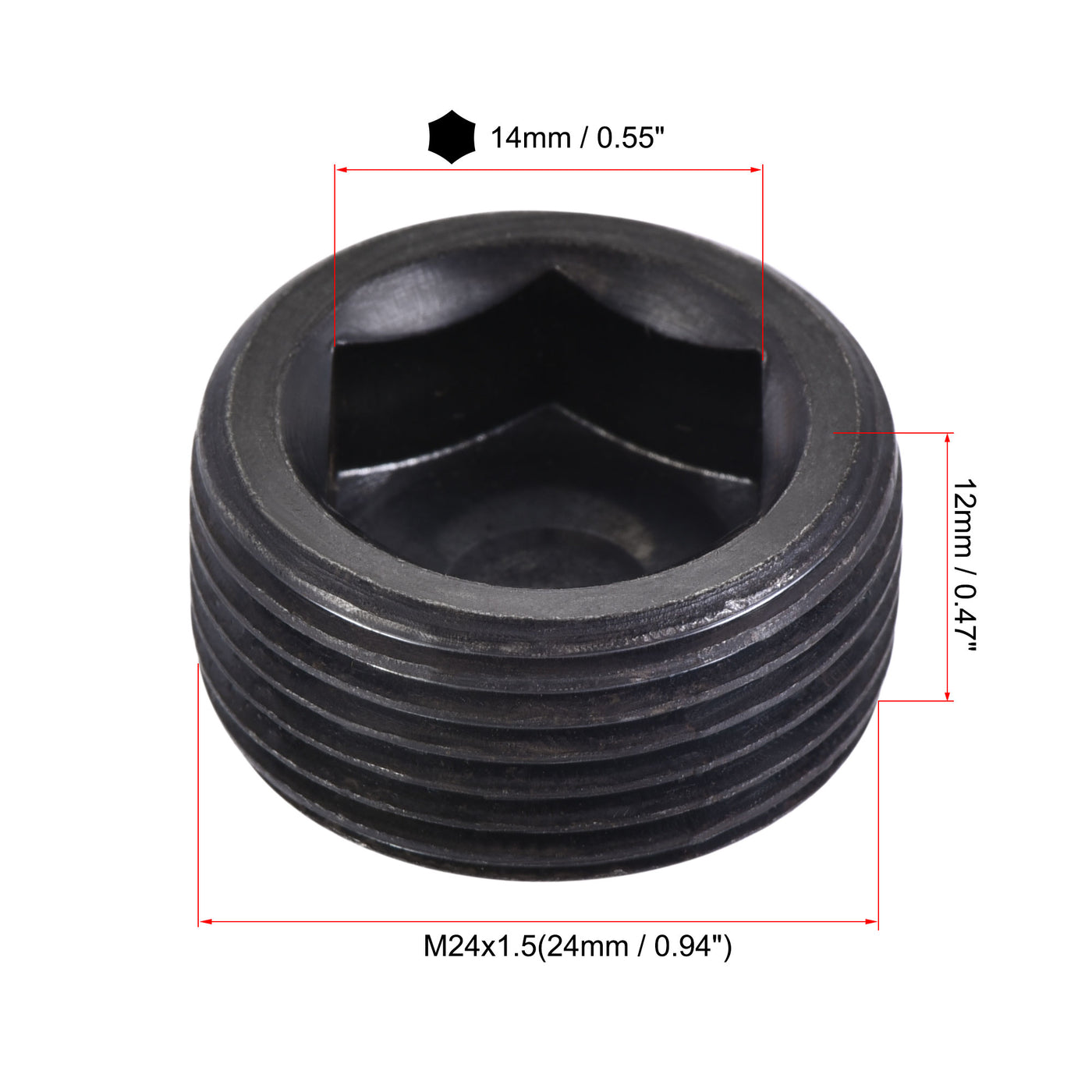 Uxcell Uxcell Carbon Steel Internal Hex Thread Socket Pipe Plug M27x1.5 Male Thread Black