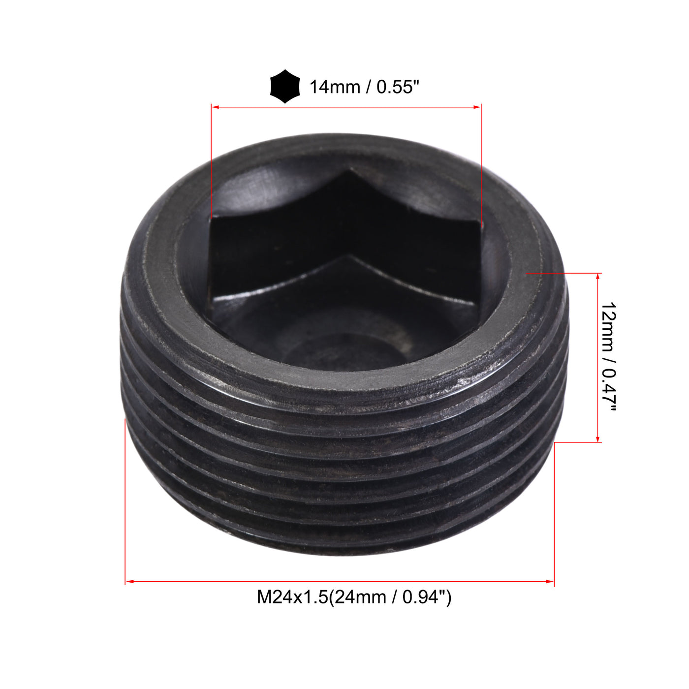 Uxcell Uxcell Carbon Steel Internal Hex Thread Socket Pipe Plug M33x1.5 Male Thread Black 3Pcs