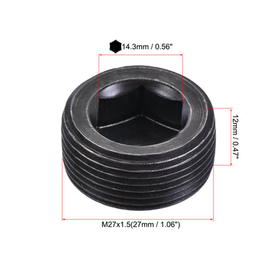 Harfington Uxcell Carbon Steel Internal Hex Thread Socket Pipe Plug M27x1.5 Male Thread Black