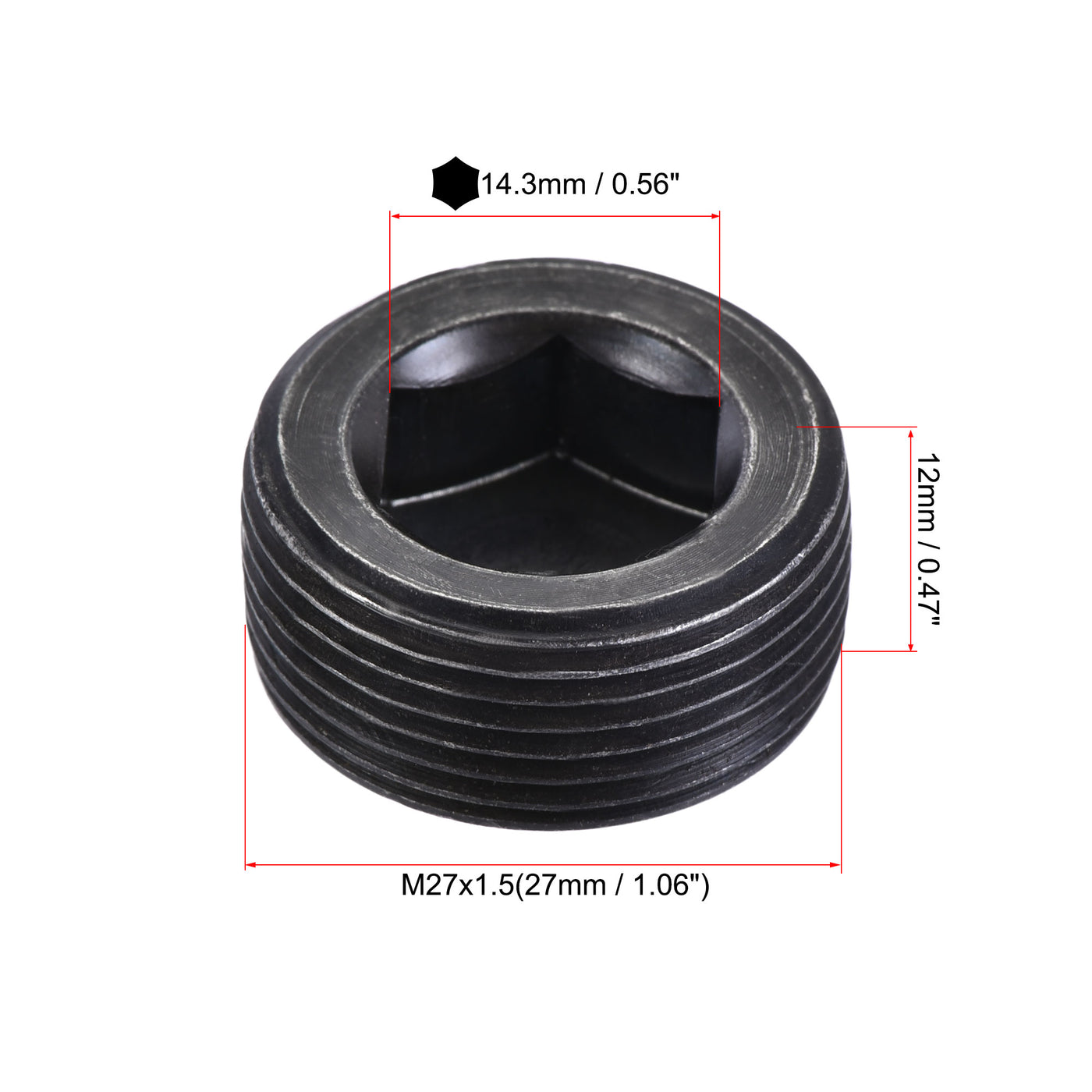 Uxcell Uxcell Carbon Steel Internal Hex Thread Socket Pipe Plug M33x1.5 Male Thread Black 3Pcs