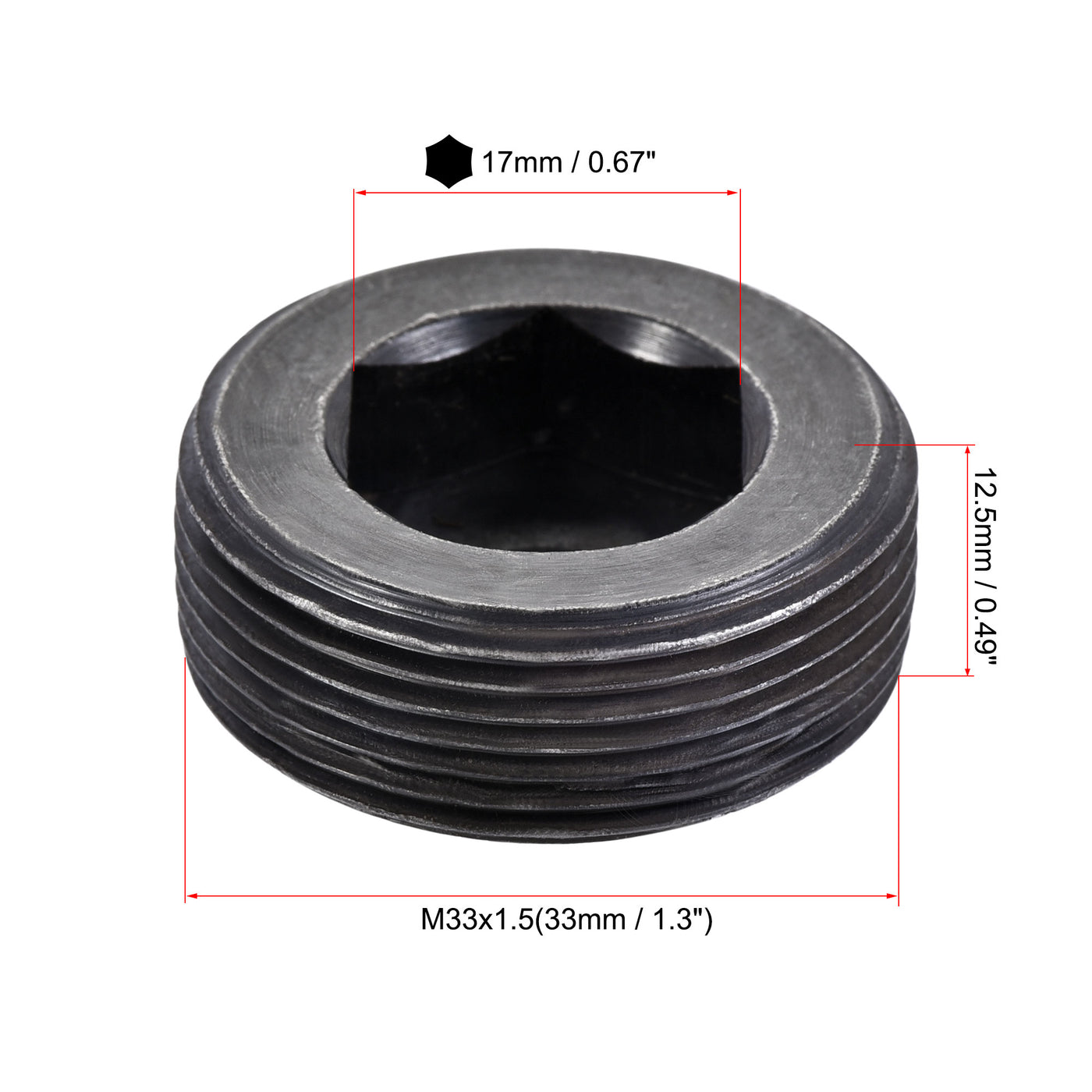 Uxcell Uxcell Carbon Steel Internal Hex Thread Socket Pipe Plug M33x1.5 Male Thread Black 3Pcs