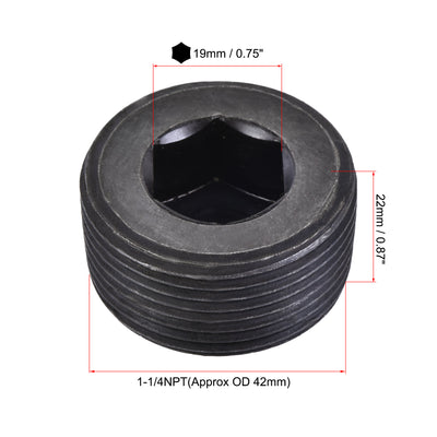 Harfington Uxcell Carbon Steel Internal Hex 1-1/4NPT Male Thread Socket Pipe Plug Black