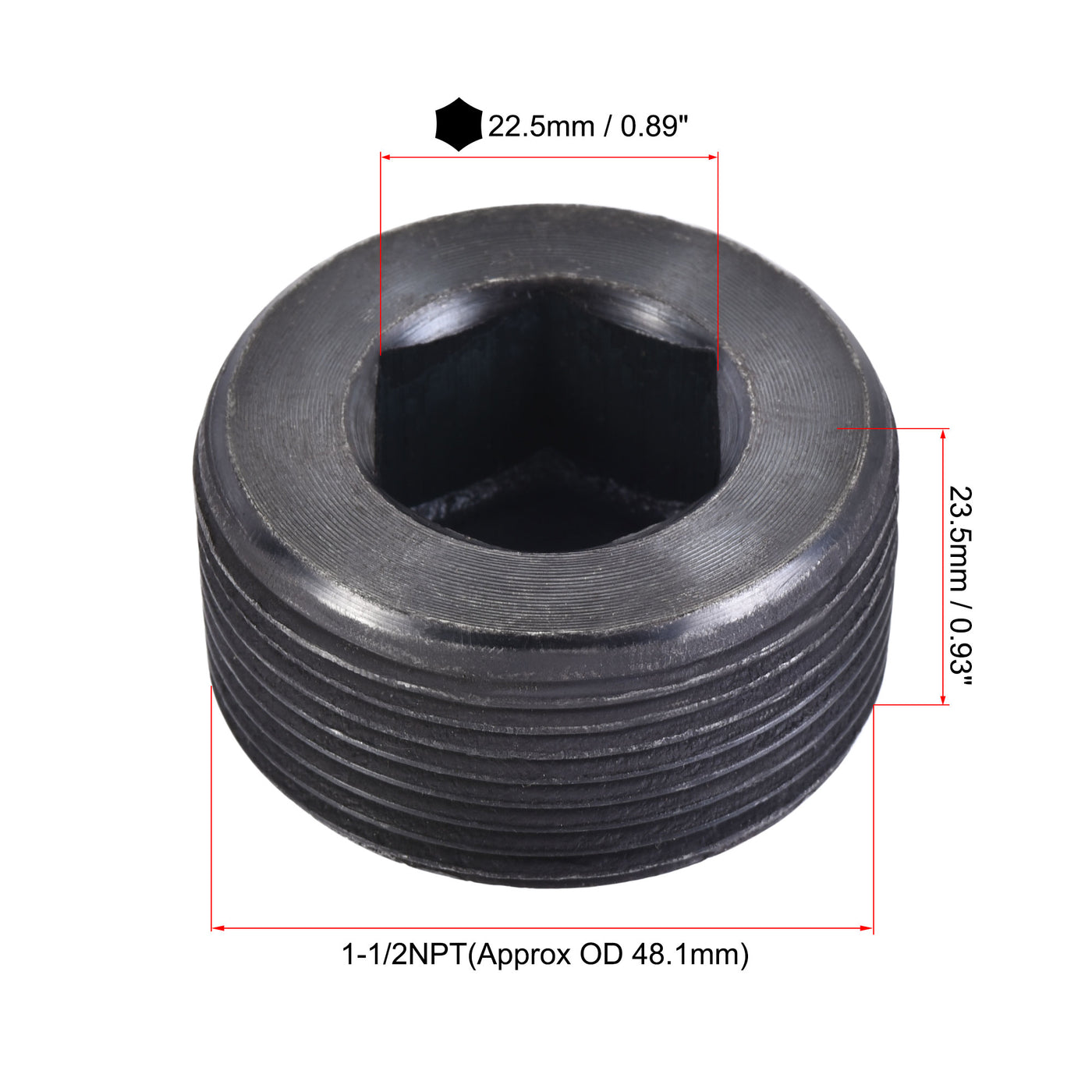 Uxcell Uxcell Carbon Steel Internal Hex 1-1/4NPT Male Thread Socket Pipe Plug Black