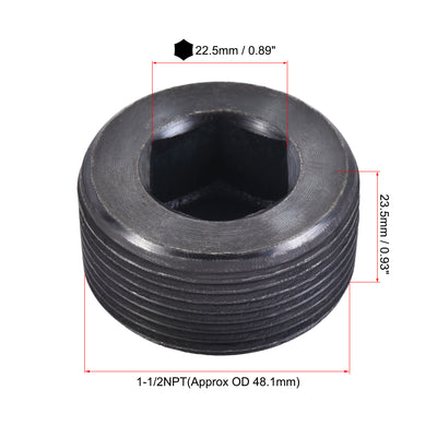 Harfington Uxcell Carbon Steel Internal Hex 1-1/4NPT Male Thread Socket Pipe Plug Black