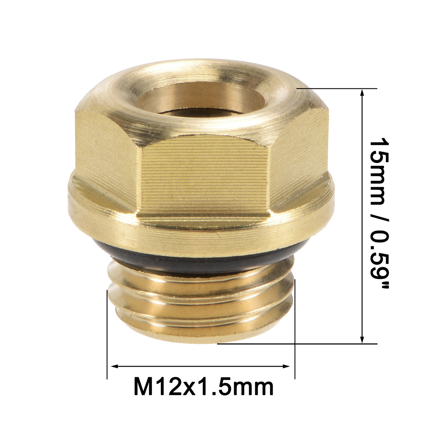 Uxcell Uxcell Oil Liquid Level Gauge Sight Glass M14x1.5mm Male Threaded Brass Air Compressor Fittings with O-Ring, Yellow