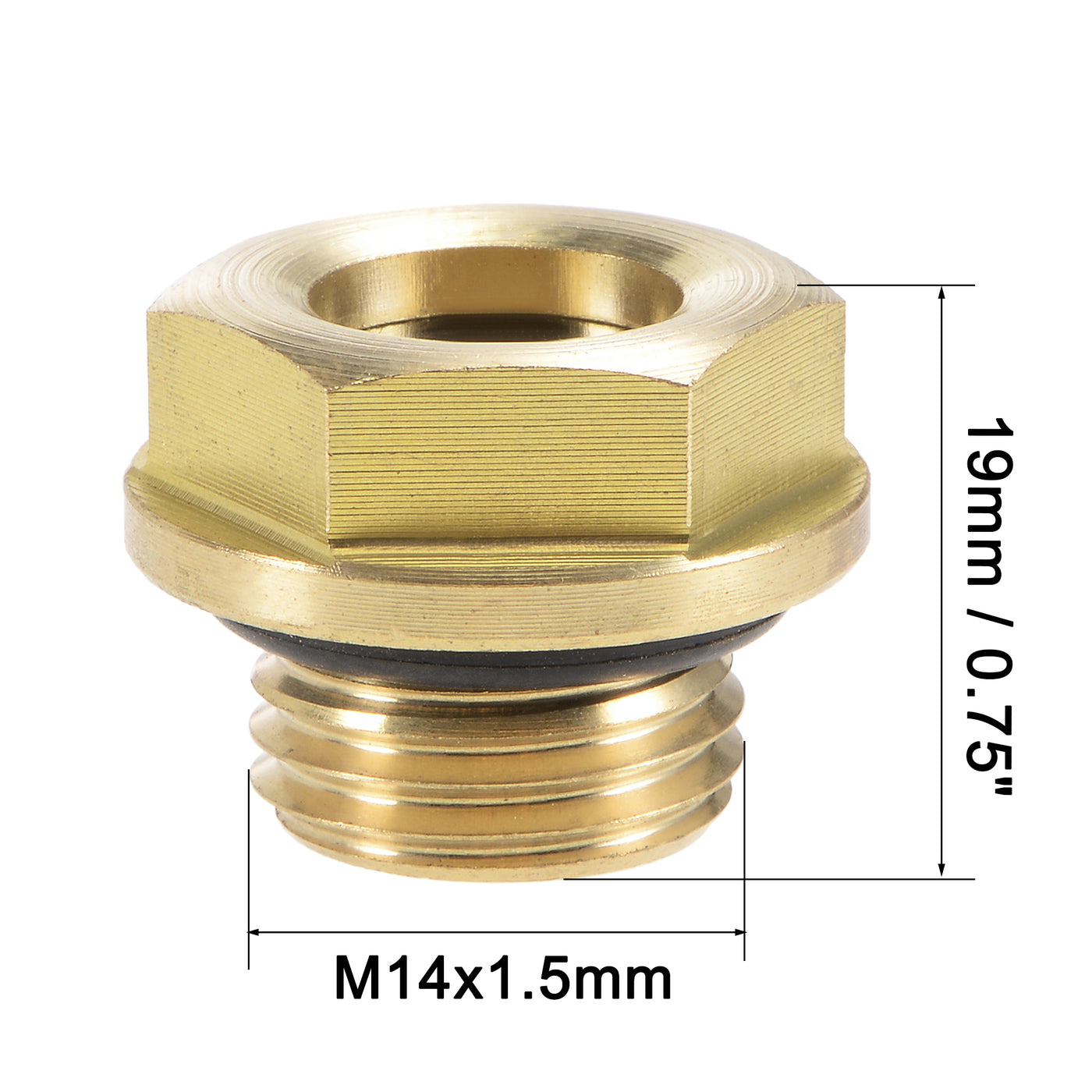 Uxcell Uxcell Oil Liquid Level Gauge Sight Glass M14x1.5mm Male Threaded Brass Air Compressor Fittings with O-Ring, Yellow