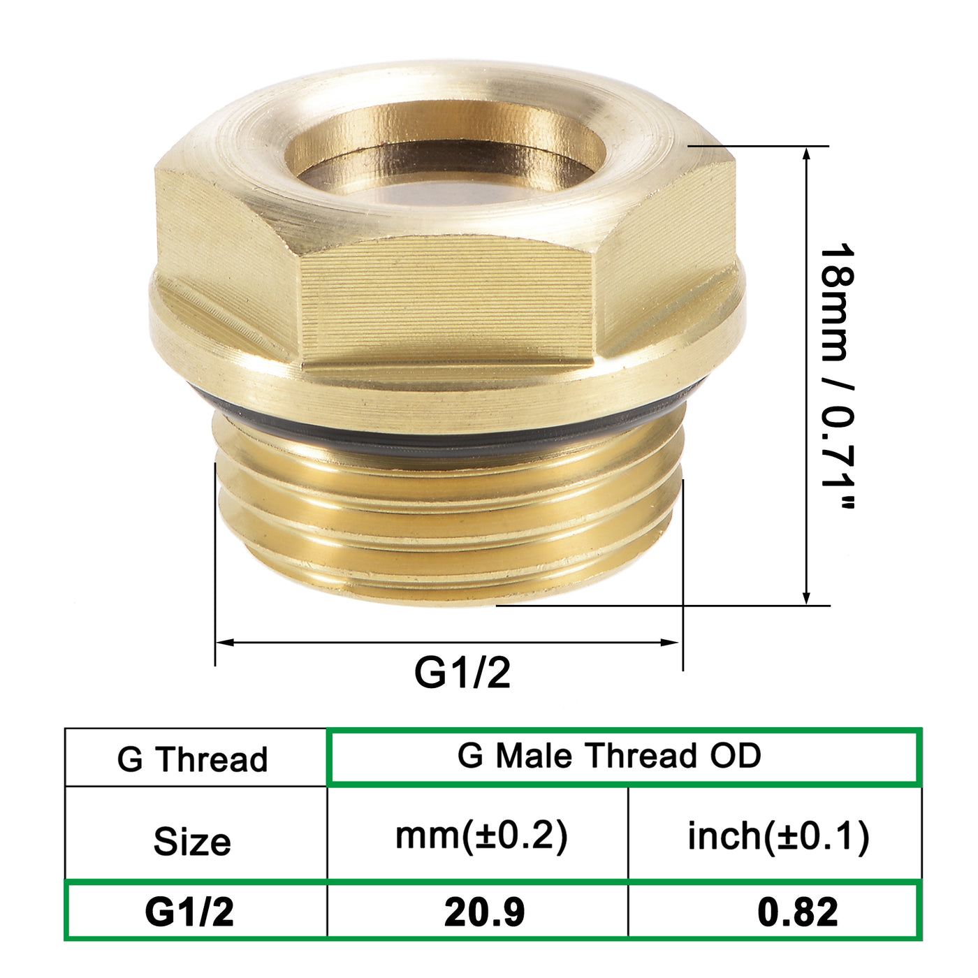 uxcell Uxcell Oil Liquid Level Gauge Sight Glass G Male Threaded Brass Air Compressor Fittings with O-Ring, Yellow