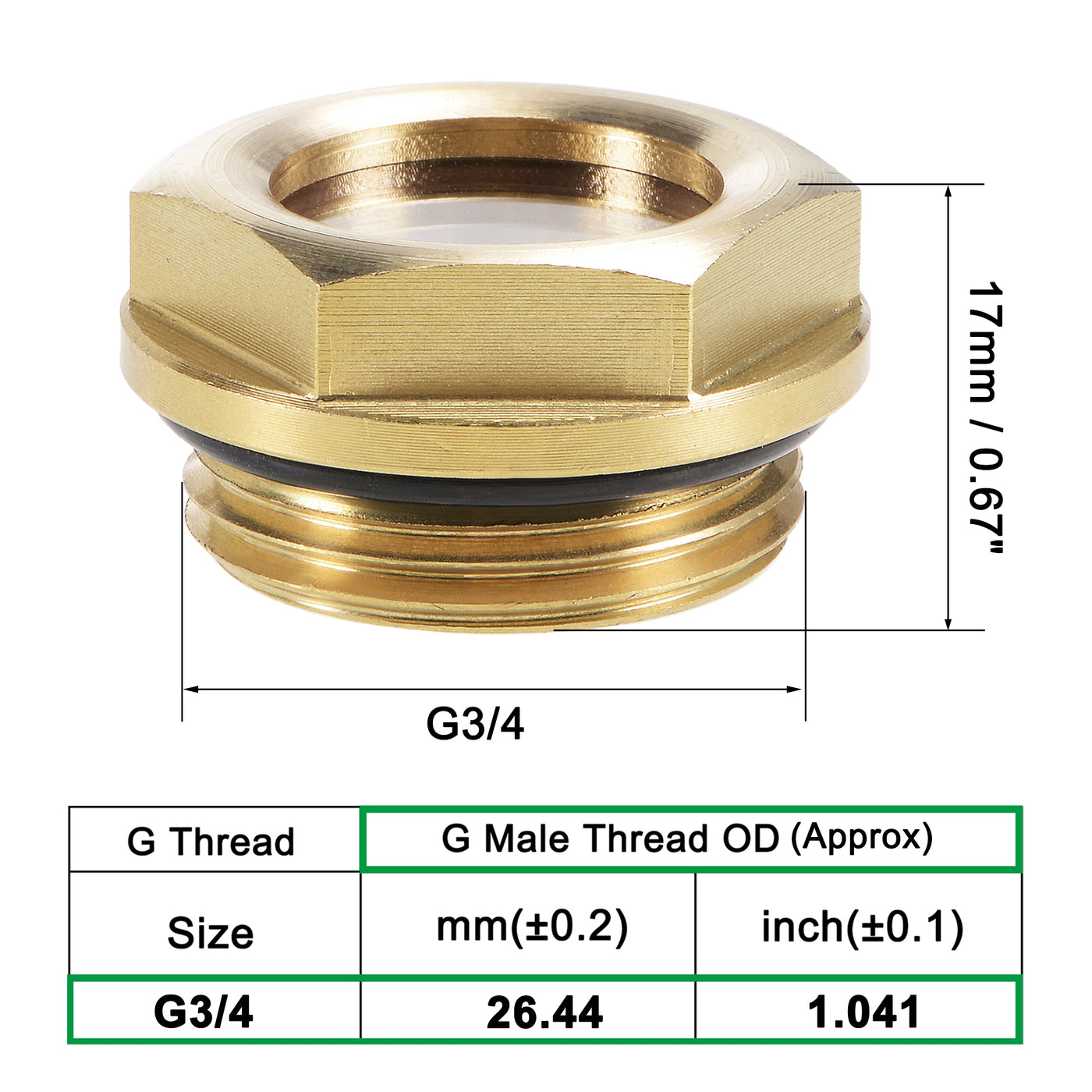 uxcell Uxcell Oil Liquid Level Gauge Sight Glass G Male Threaded Brass Air Compressor Fittings with O-Ring, Yellow