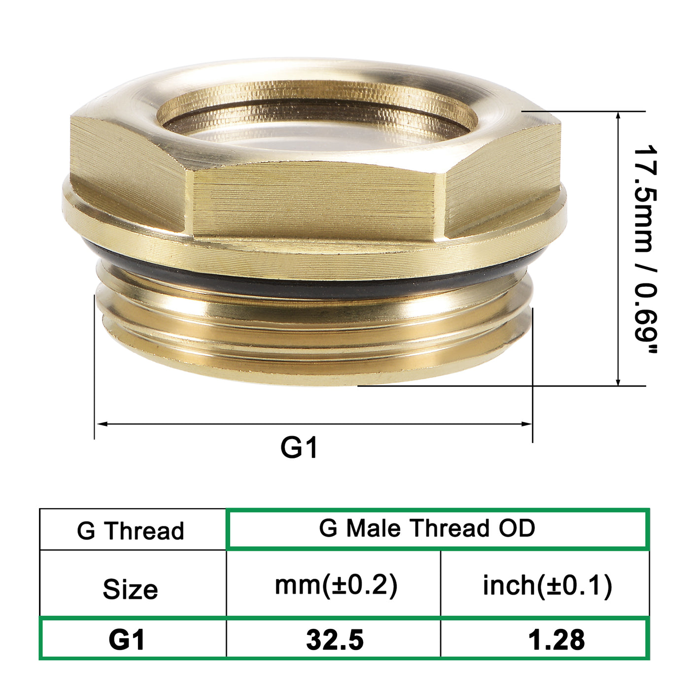 uxcell Uxcell Oil Liquid Level Gauge Sight Glass G Male Threaded Brass Air Compressor Fittings with O-Ring, Yellow