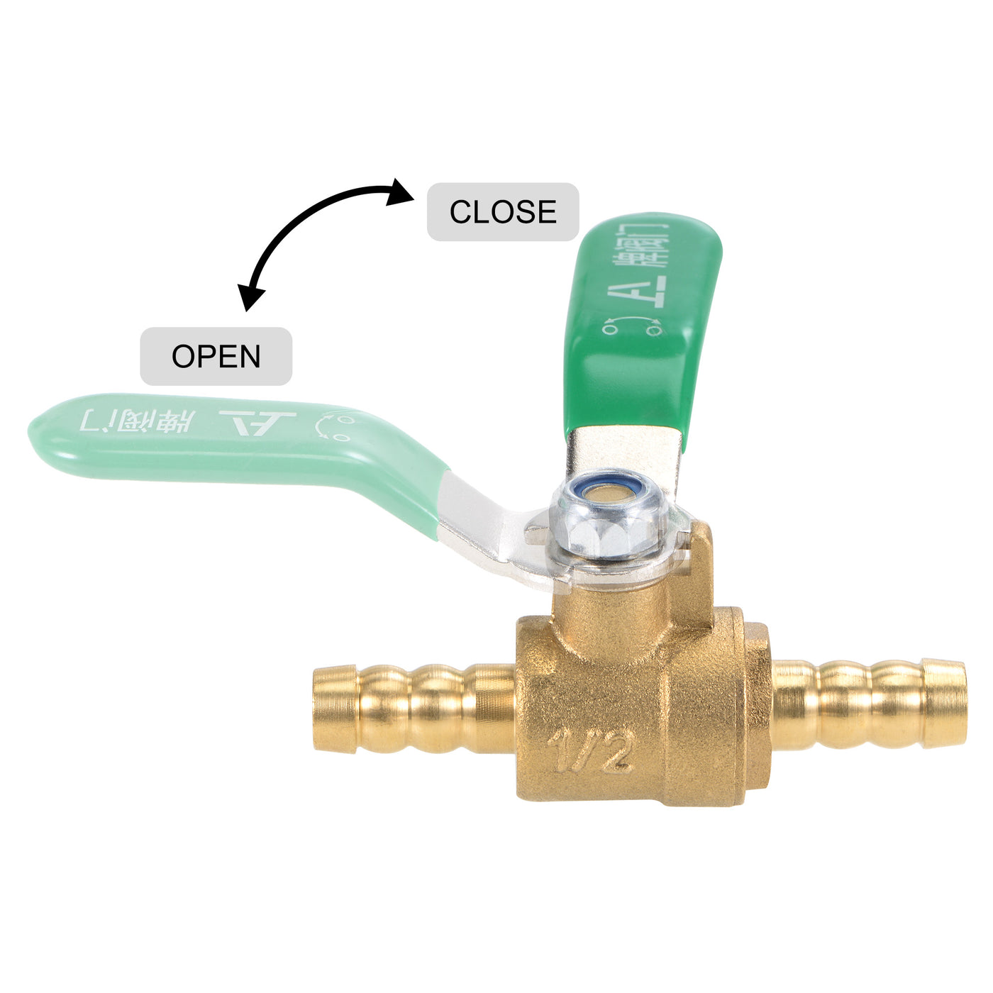 Uxcell Uxcell Brass Air Ball Valve Shut Off Switch 12mm Hose Barb to 12mm Hose Barb Brass Tone