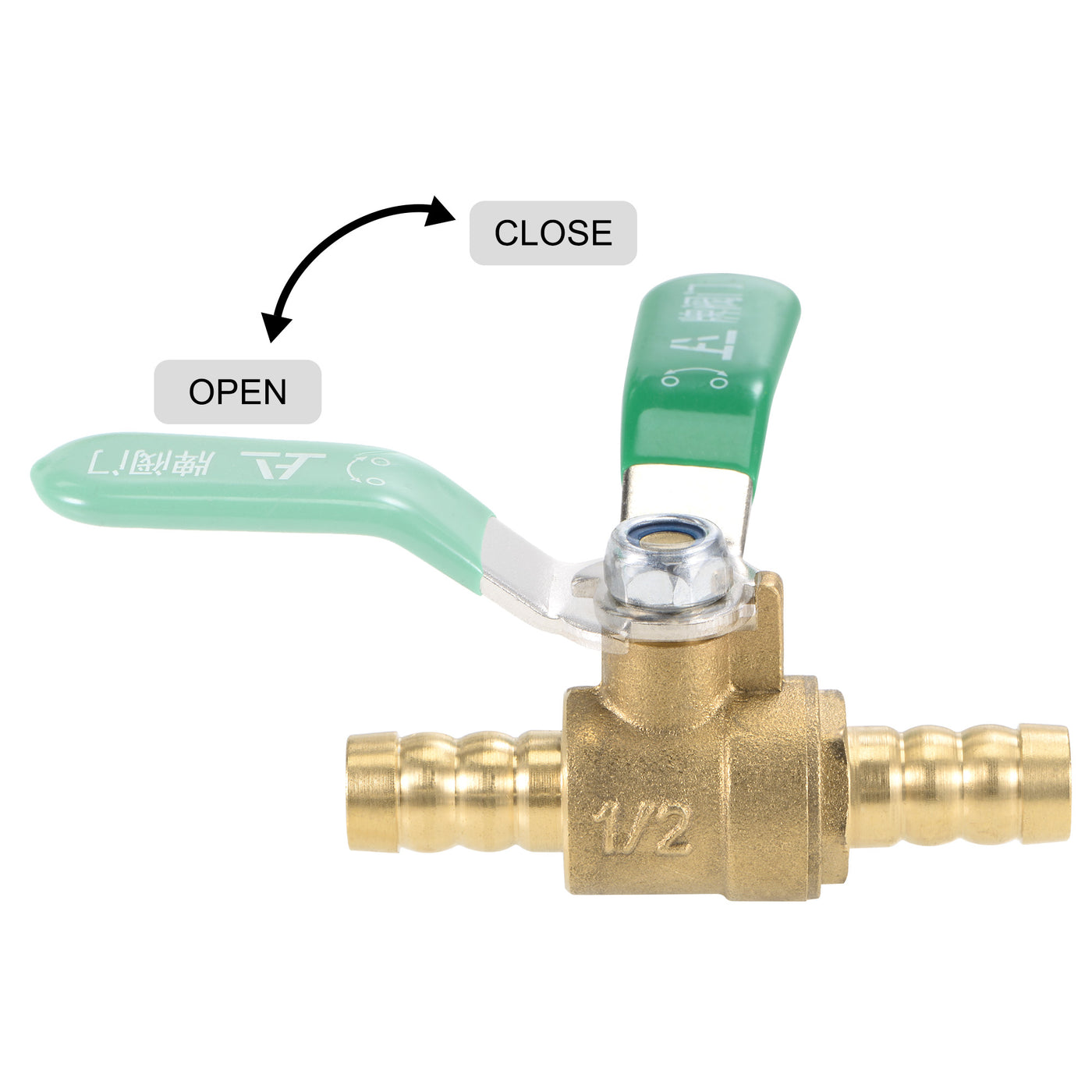 Uxcell Uxcell Brass Air Ball Valve Shut Off Switch 12mm Hose Barb to 12mm Hose Barb Brass Tone