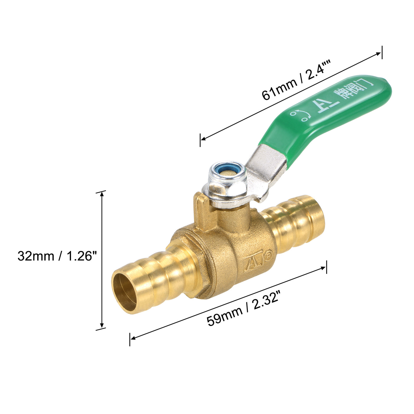 Uxcell Uxcell Brass Air Ball Valve Shut Off Switch 12mm Hose Barb to 12mm Hose Barb Brass Tone